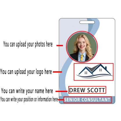 Style T85 Custom Print Employee ID Badge , Personalized Name Badge Double Sided Print with Name, Photo, Logo