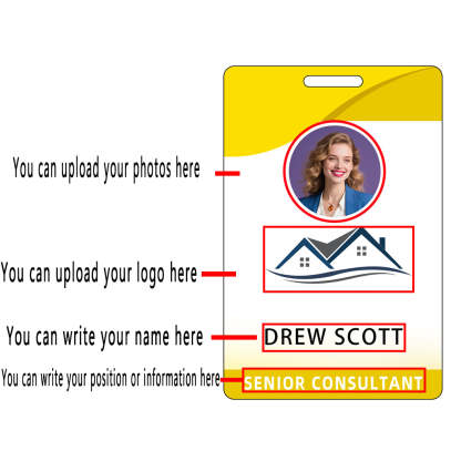 Style T86 Custom Print Employee ID Badge , Personalized Name Badge Double Sided Print with Name, Photo, Logo