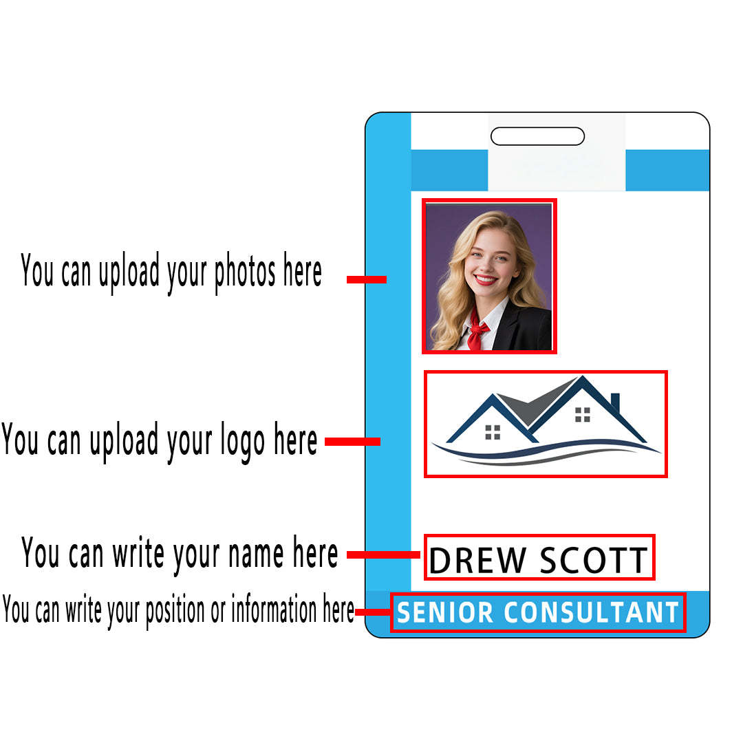 Style T87 Custom Print Employee ID Badge , Personalized Name Badge Double Sided Print with Name, Photo, Logo