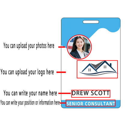 Style T88 Custom Print Employee ID Badge , Personalized Name Badge Double Sided Print with Name, Photo, Logo