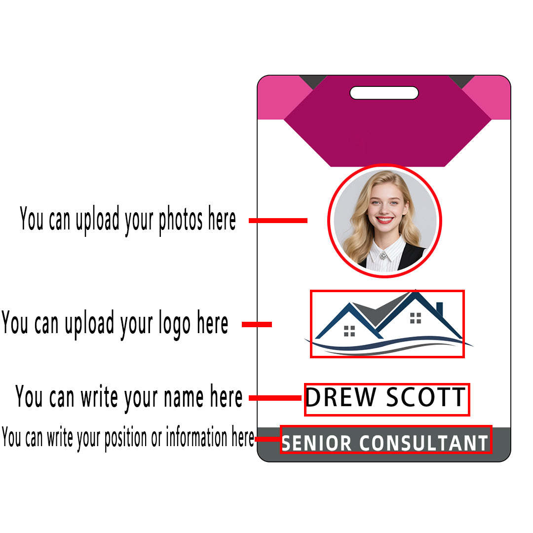 Style t-04 Custom Print Employee ID Badge , Personalized Name Badge Double Sided Print with Name, Photo, Logo
