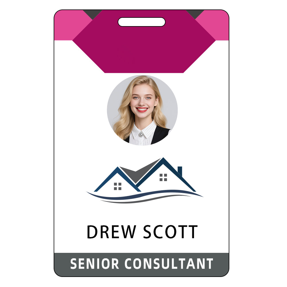 Style t-04 Custom Print Employee ID Badge , Personalized Name Badge Double Sided Print with Name, Photo, Logo