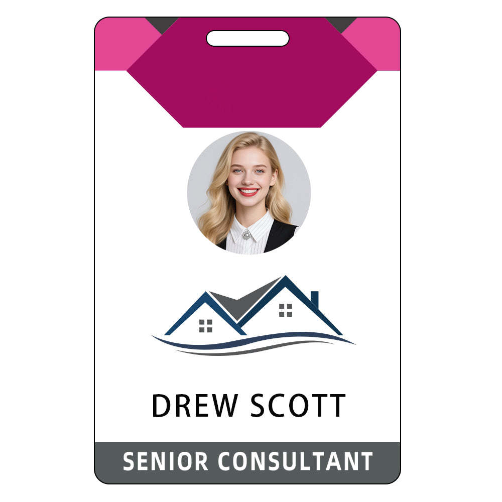 Style t-04 Custom Print Employee ID Badge , Personalized Name Badge Double Sided Print with Name, Photo, Logo