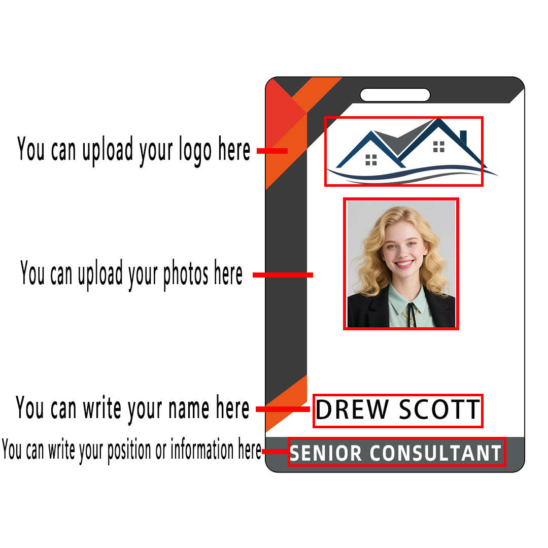 Style T016 Custom Print Employee ID Badge , Personalized Name Badge Double Sided Print with Name, Photo, Logo