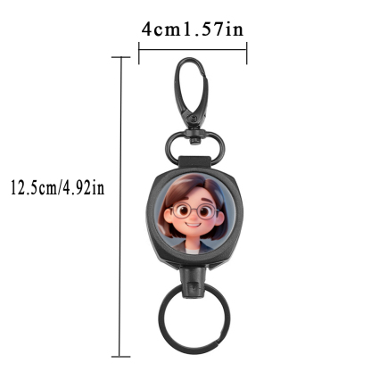 1pc Photo Custom Retractable Keychain Heavy Duty  Badge Holder, Personalized ID Badge Reel  with 24.4'' Steel Cord  and Metal Buckle Suitable for Men and Women Black