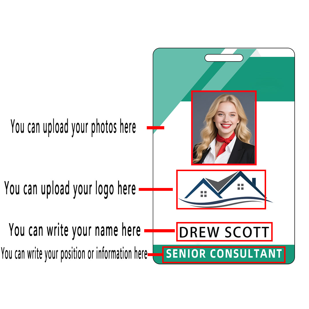 Style t-03 Custom Print Employee ID Badge , Personalized Name Badge Double Sided Print with Name, Photo, Logo