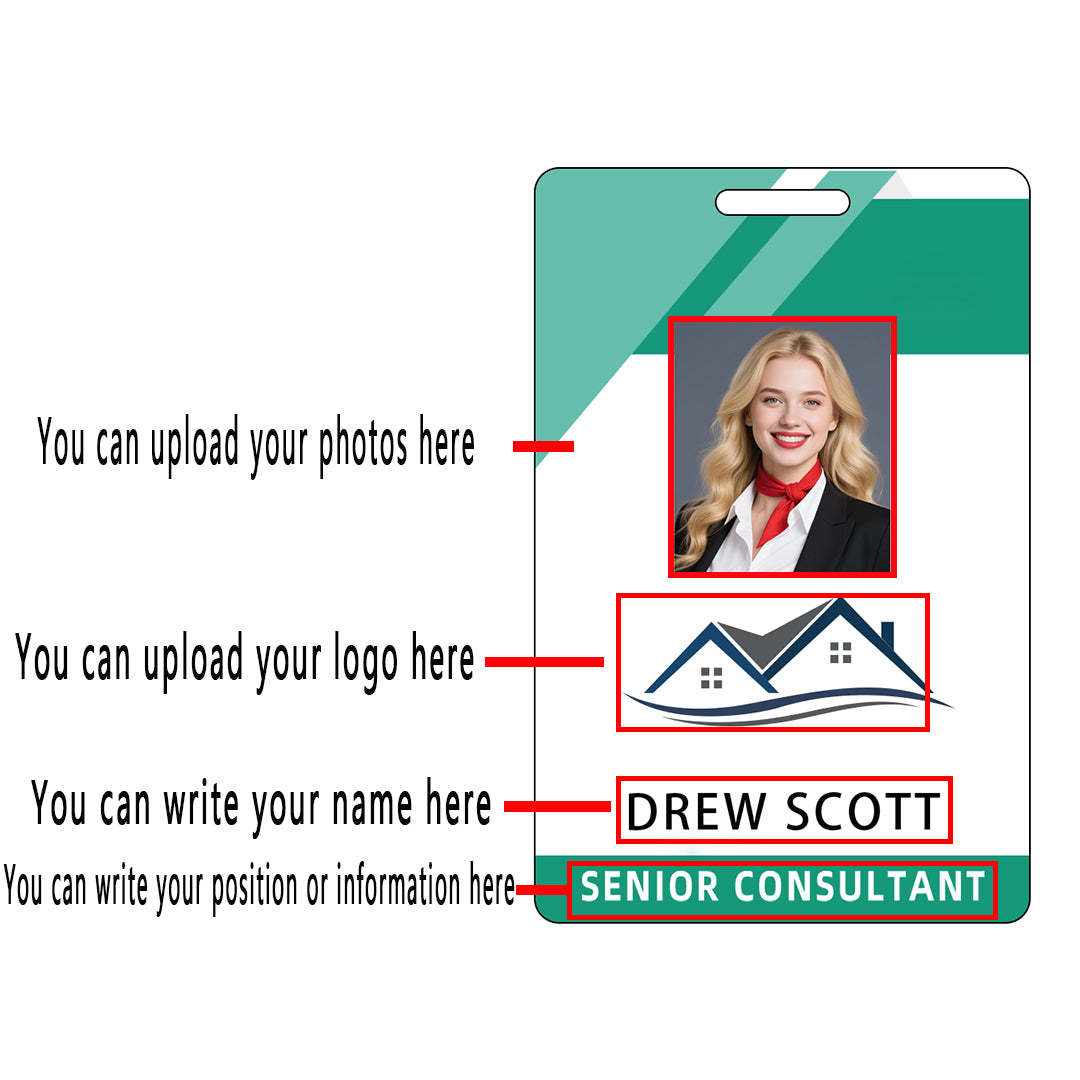 Style t-03 Custom Print Employee ID Badge , Personalized Name Badge Double Sided Print with Name, Photo, Logo