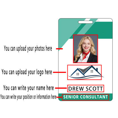 Style t-03 Custom Print Employee ID Badge , Personalized Name Badge Double Sided Print with Name, Photo, Logo
