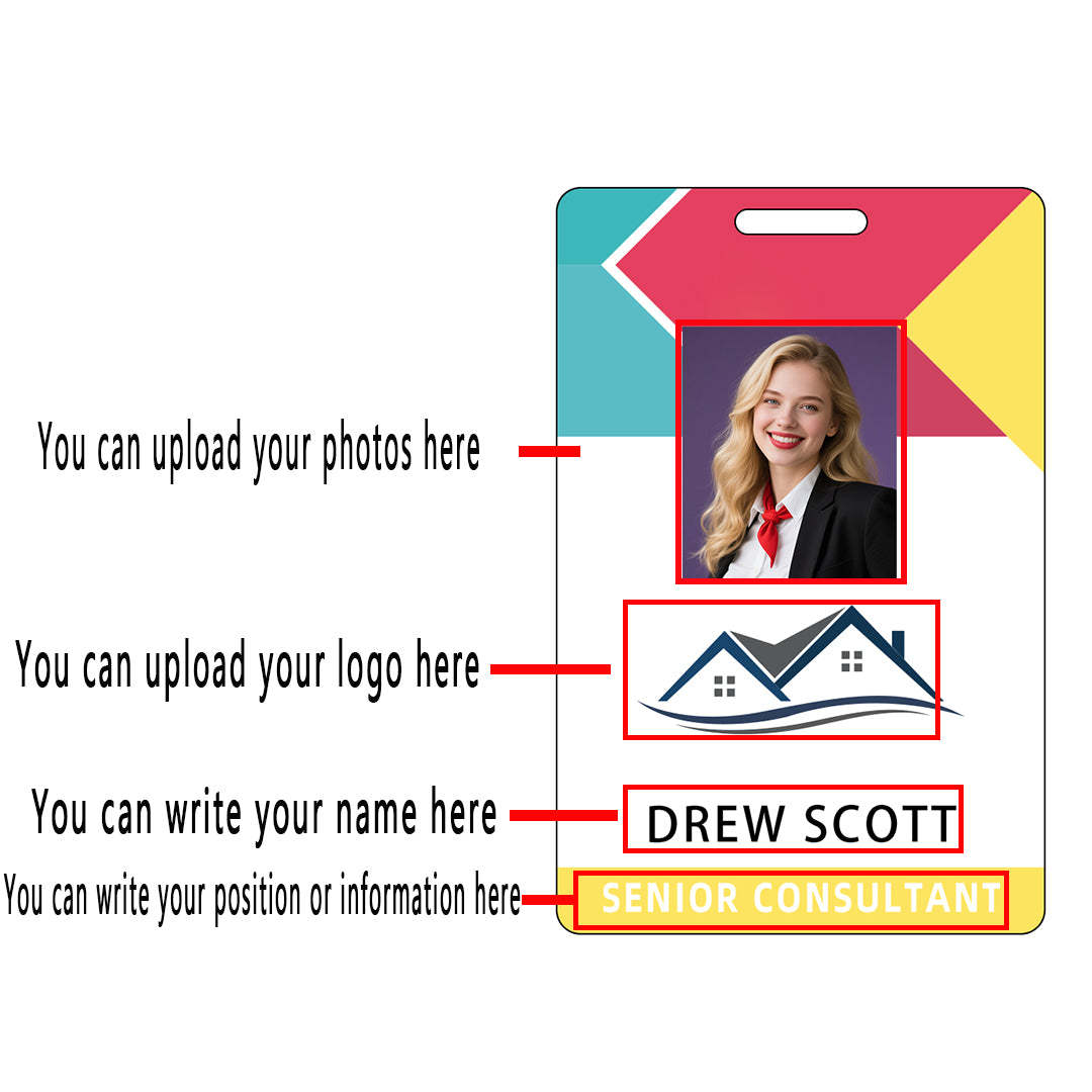 Style T93 Custom Print Employee ID Badge , Personalized Name Badge Double Sided Print with Name, Photo, Logo
