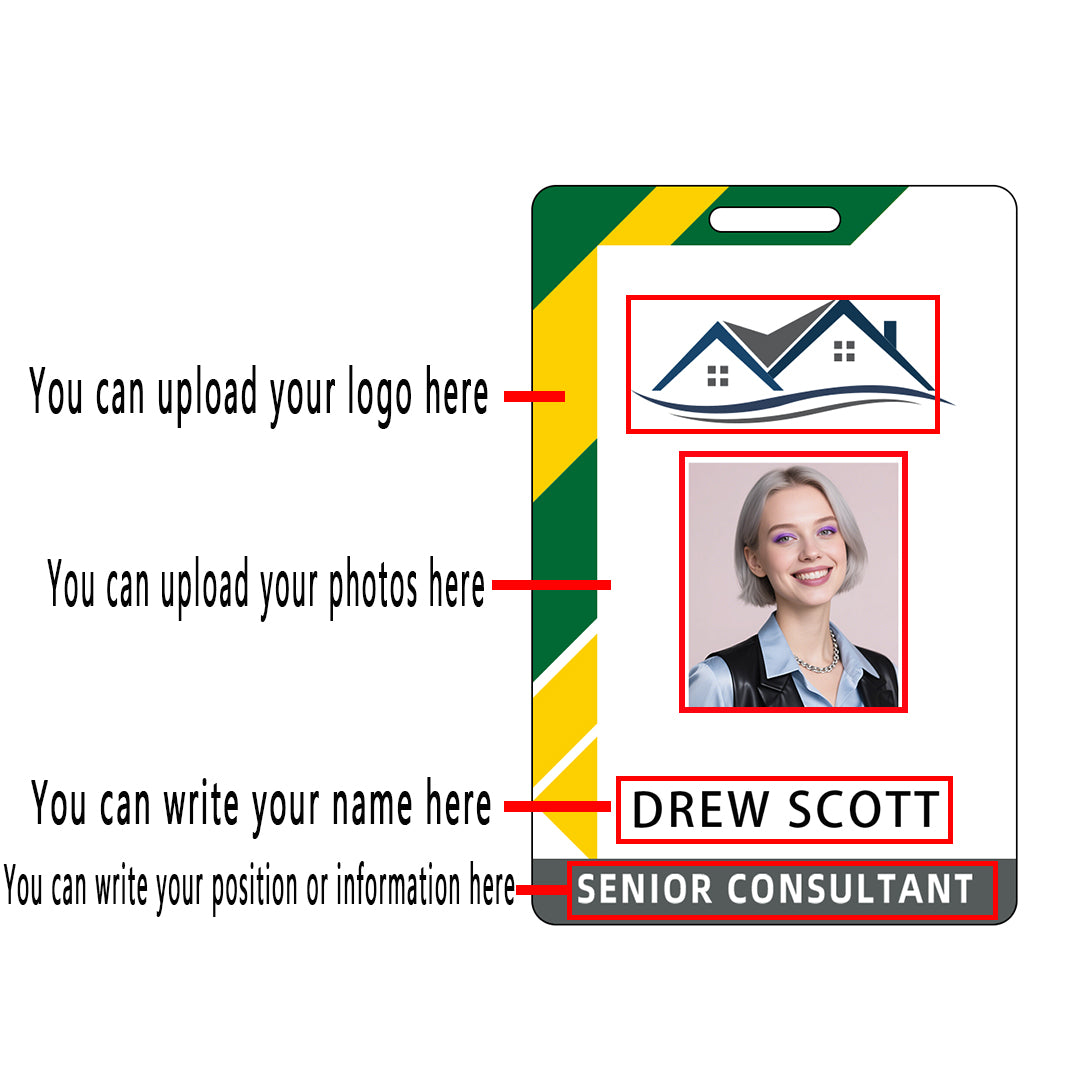 Style T94 Custom Print Employee ID Badge , Personalized Name Badge Double Sided Print with Name, Photo, Logo