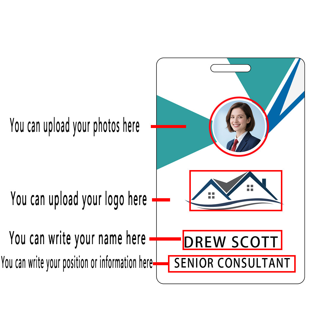 Style T95 Custom Print Employee ID Badge , Personalized Name Badge Double Sided Print with Name, Photo, Logo