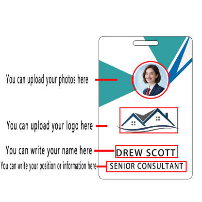 Style T95 Custom Print Employee ID Badge , Personalized Name Badge Double Sided Print with Name, Photo, Logo