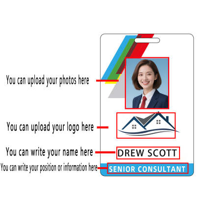 Style T021 Custom Print Employee ID Badge , Personalized Name Badge Double Sided Print with Name, Photo, Logo