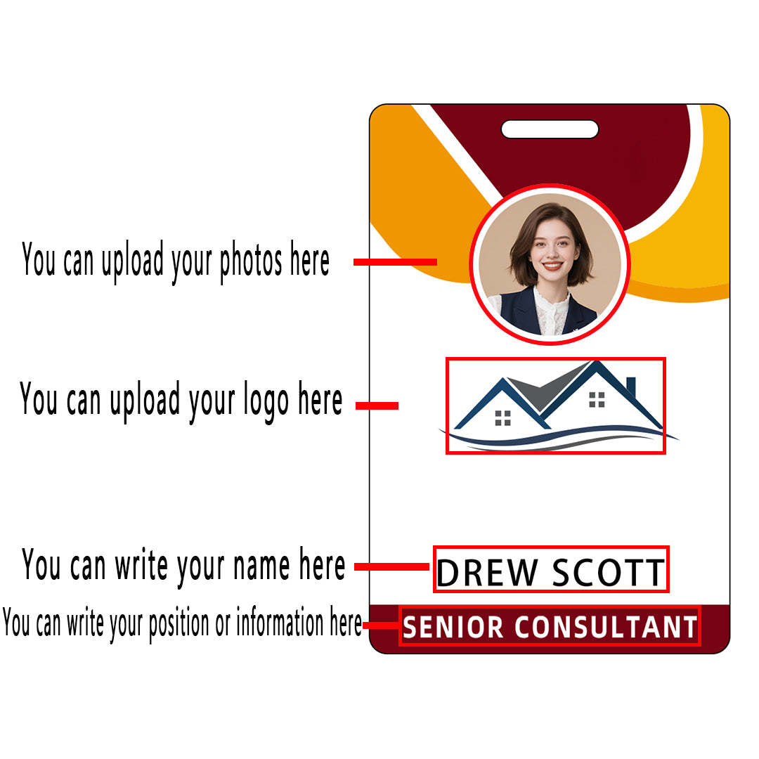 Style T97 Custom Print Employee ID Badge , Personalized Name Badge Double Sided Print with Name, Photo, Logo