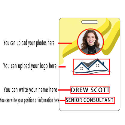 Style T98 Custom Print Employee ID Badge , Personalized Name Badge Double Sided Print with Name, Photo, Logo