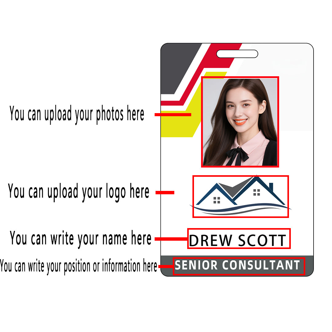 Style T024 Custom Print Employee ID Badge , Personalized Name Badge Double Sided Print with Name, Photo, Logo