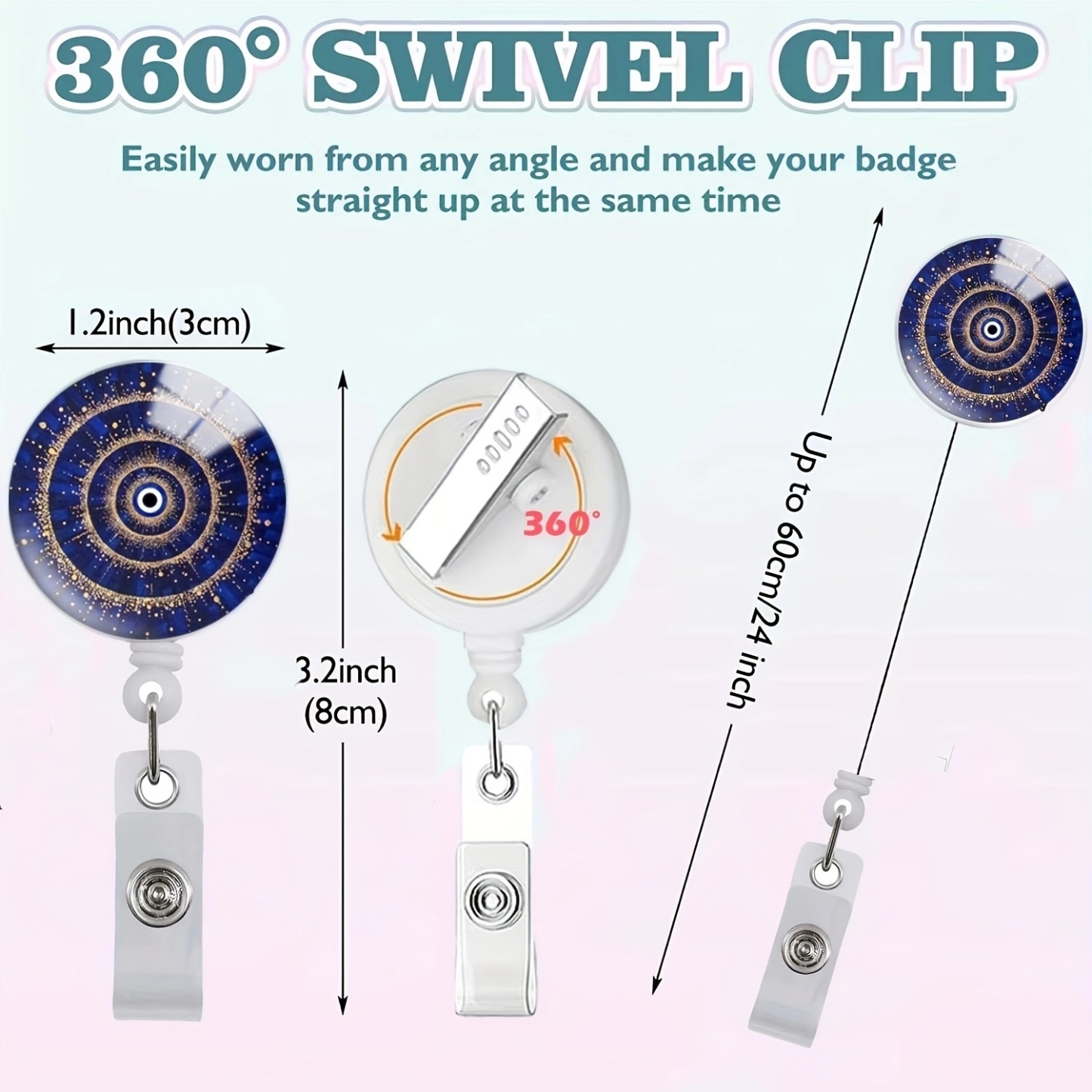 Blue eyed Retractable ID Name Badge Holder Reels with Swivel Alligator Clip