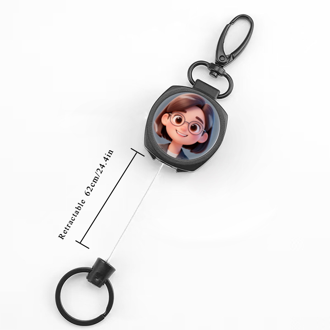 1pc Photo Custom Retractable Keychain Heavy Duty  Badge Holder, Personalized ID Badge Reel  with 24.4'' Steel Cord  and Metal Buckle Suitable for Men and Women Black
