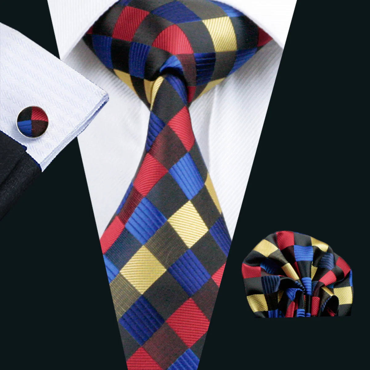 Mens Designer Ties Silk Woven Necktie Set: Navy Plaid Tie, Cufflinks, And Tie Clip In Gift Box Perfect For Him From Ddmyhome, $54.42