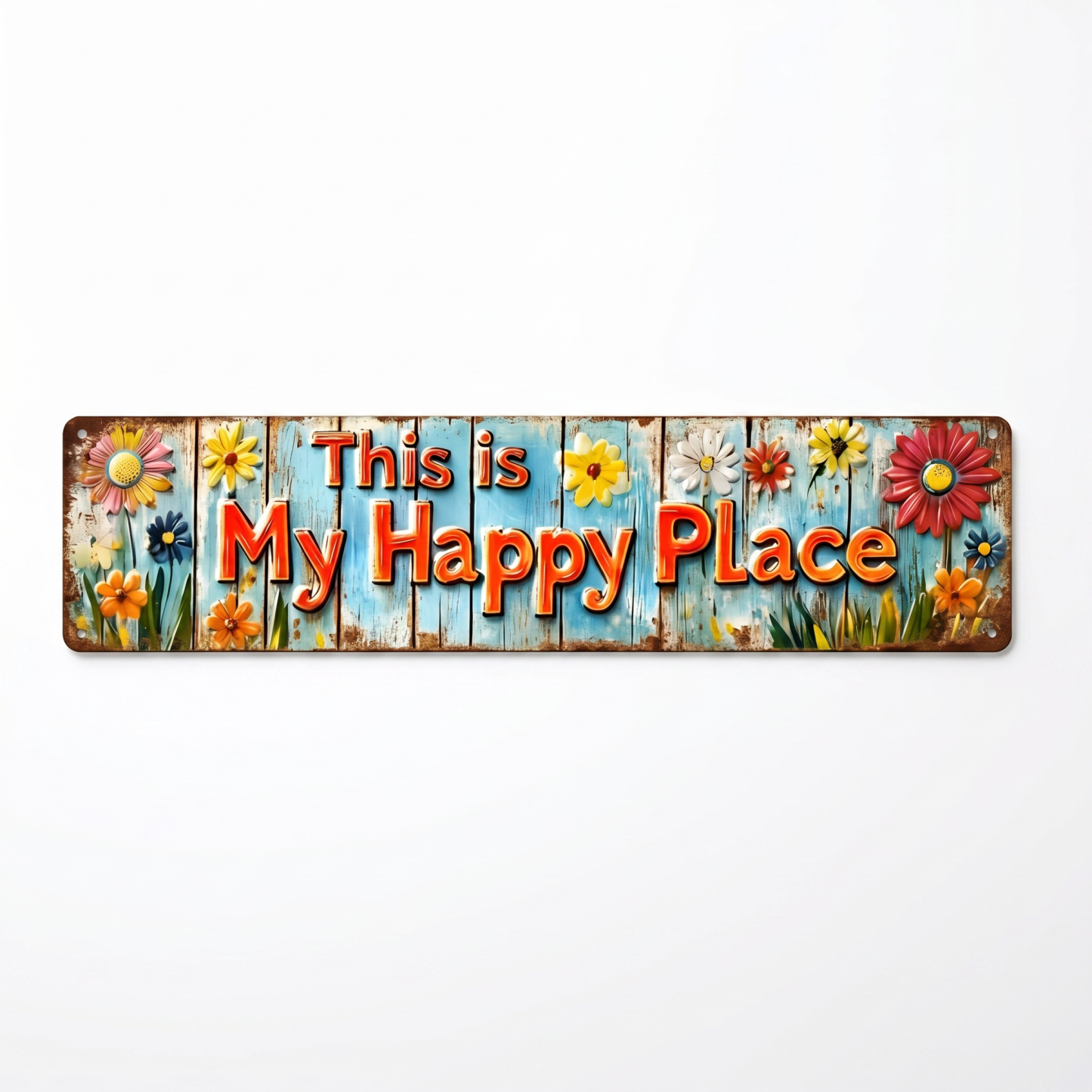 "This Is My Happy Place" Metal Sign With Vibrant Floral Pattern