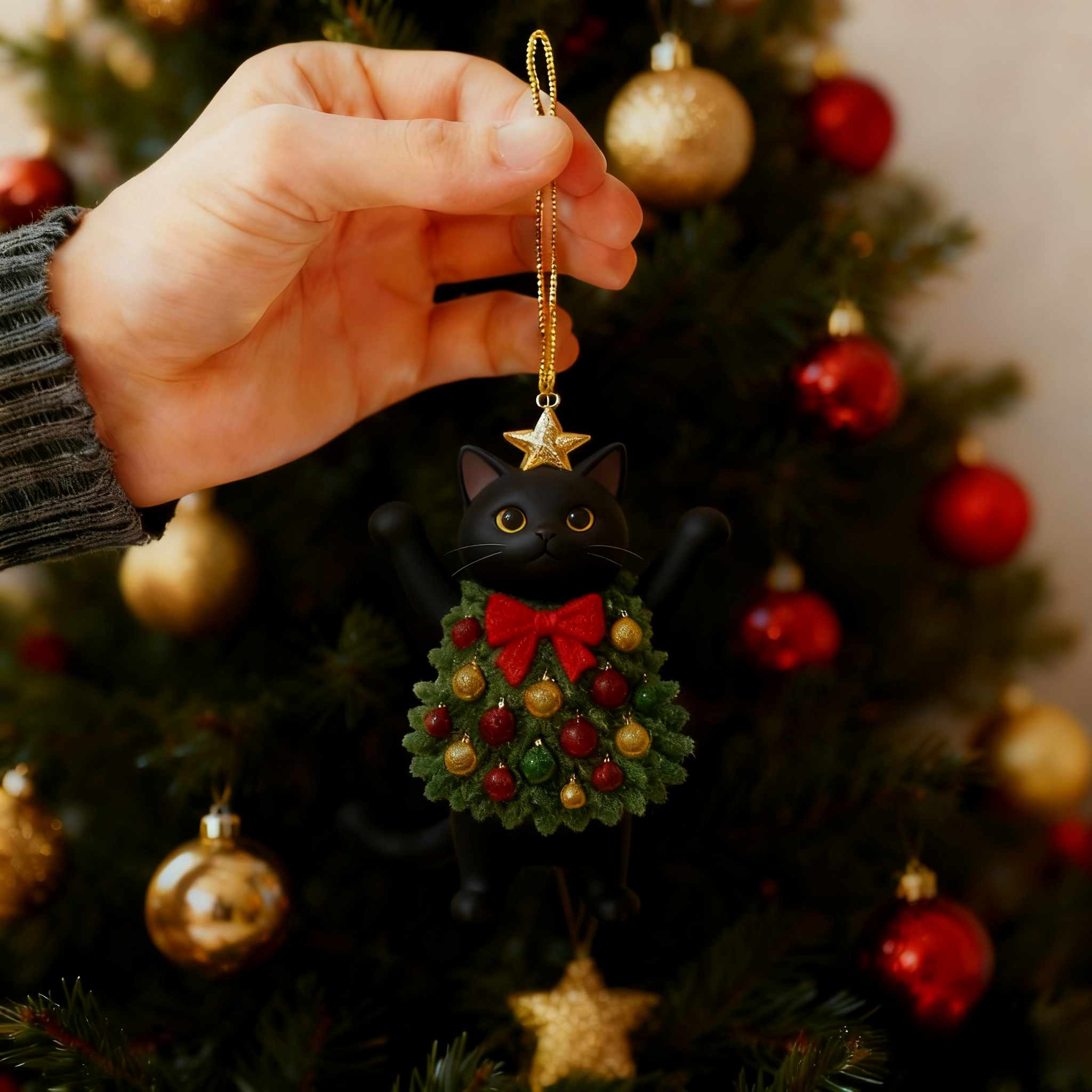🎄🐱 Christmas Cat Tree Ornament – Adorable Handmade Holiday Decoration