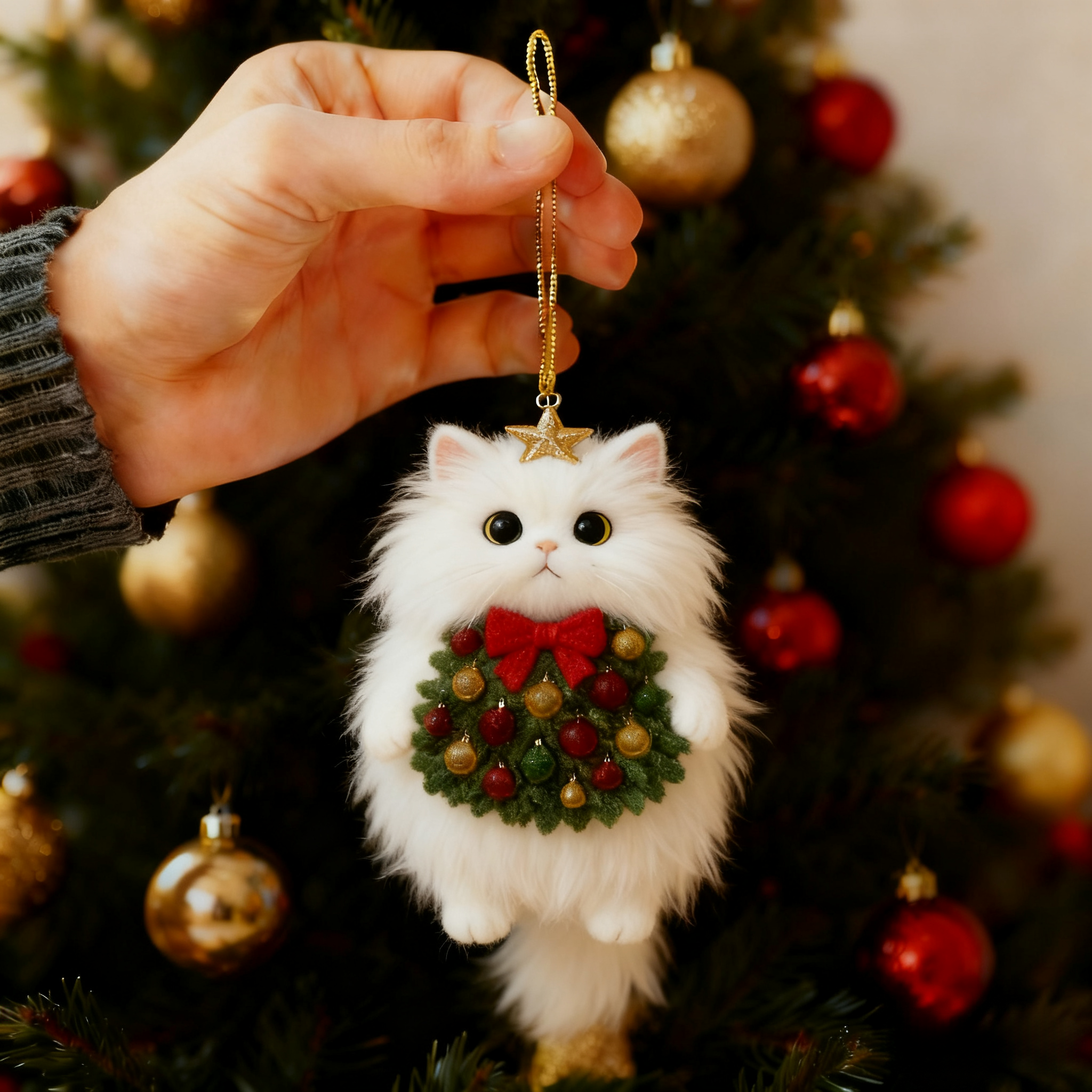 🎄🐱 Christmas Cat Tree Ornament – Adorable Handmade Holiday Decoration