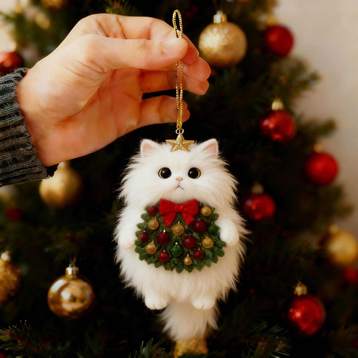 🎄🐱 Christmas Cat Tree Ornament – Adorable Handmade Holiday Decoration