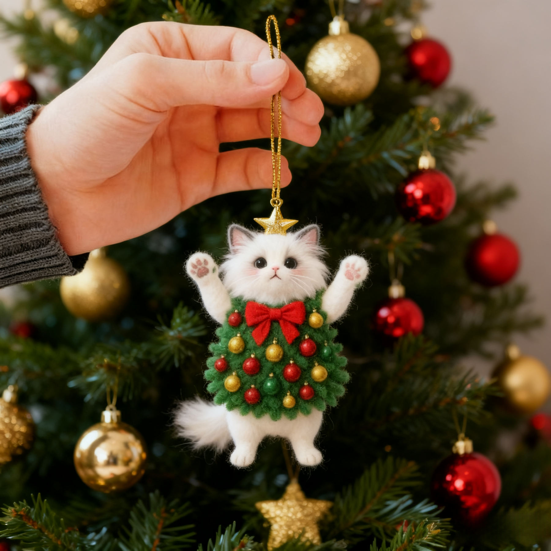 🎄🐱 Christmas Cat Tree Ornament – Adorable Handmade Holiday Decoration