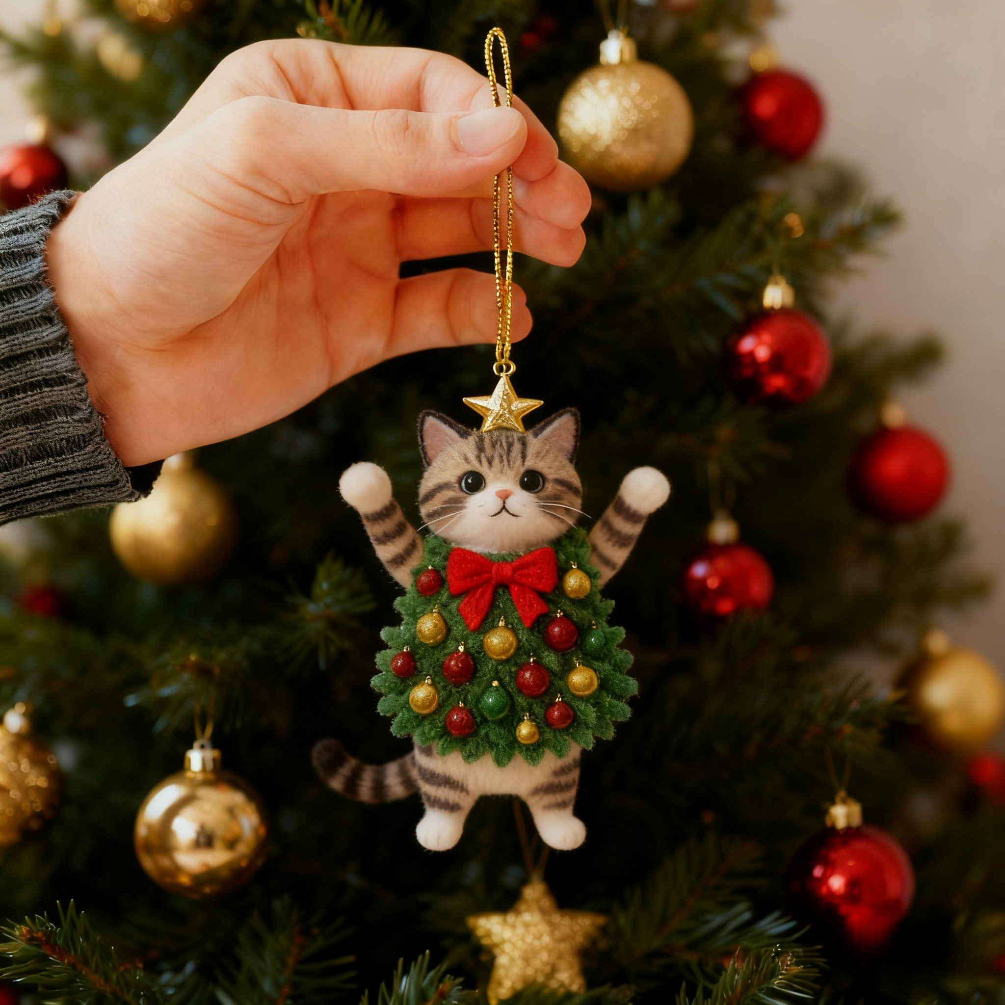 🎄🐱 Christmas Cat Tree Ornament – Adorable Handmade Holiday Decoration