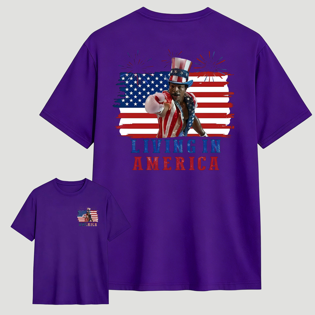 Apollo Creed Living In America July 4th Independence Day Graphic T-Shirt