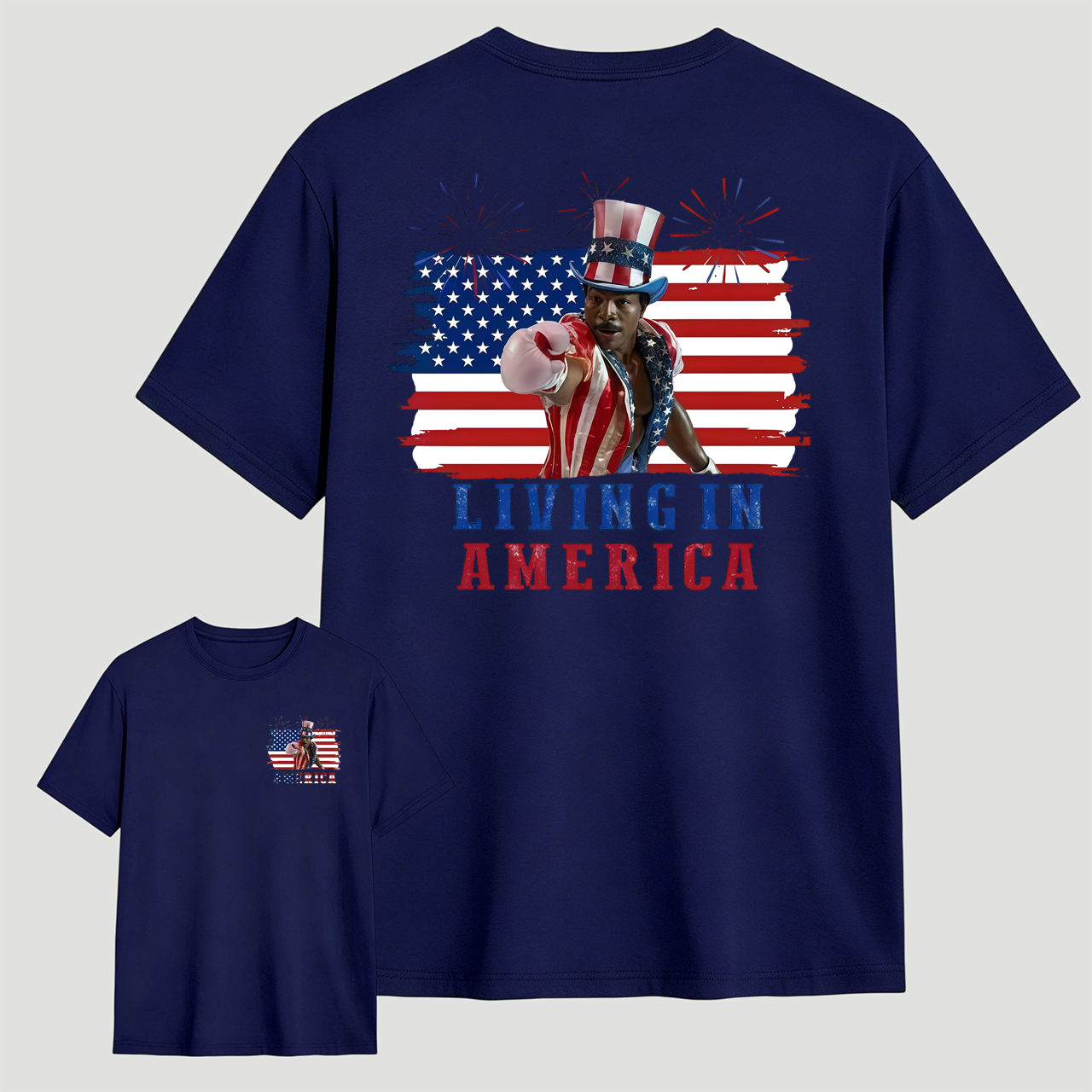 Apollo Creed Living In America July 4th Independence Day Graphic T-Shirt