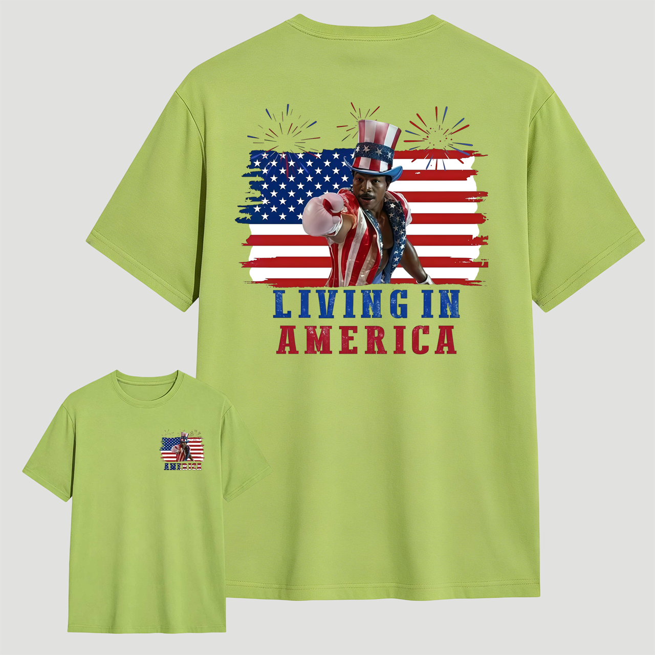 Apollo Creed Living In America July 4th Independence Day Graphic T-Shirt