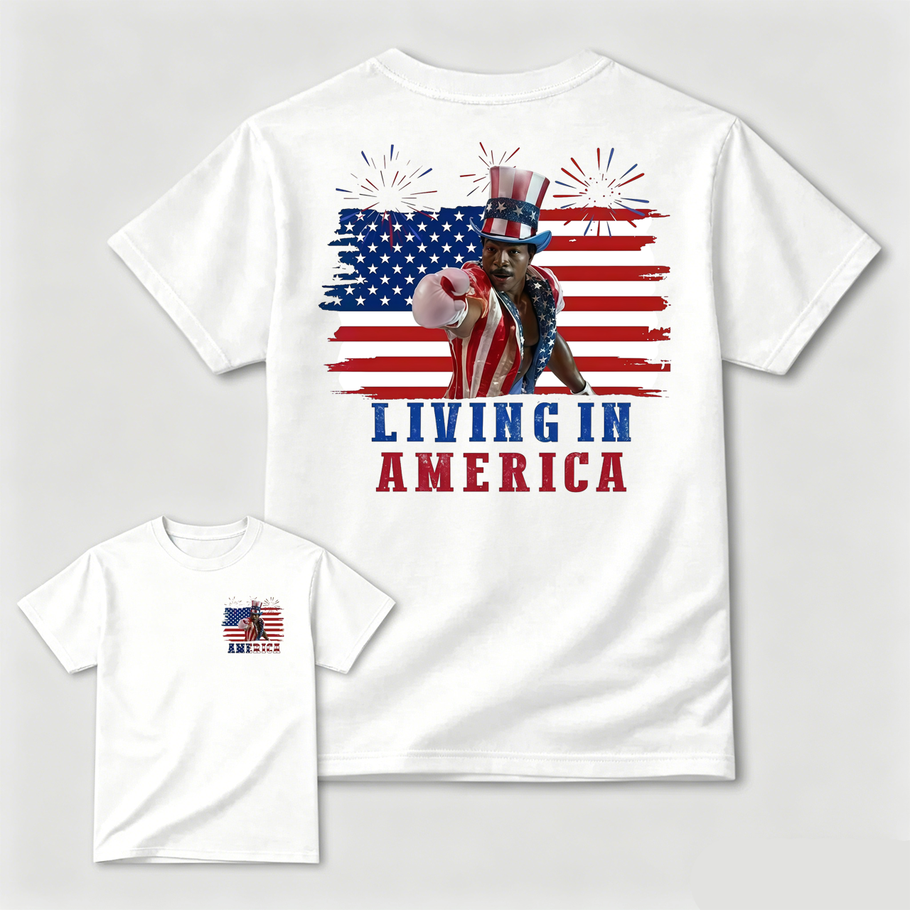 Apollo Creed Living In America July 4th Independence Day Graphic T-Shirt