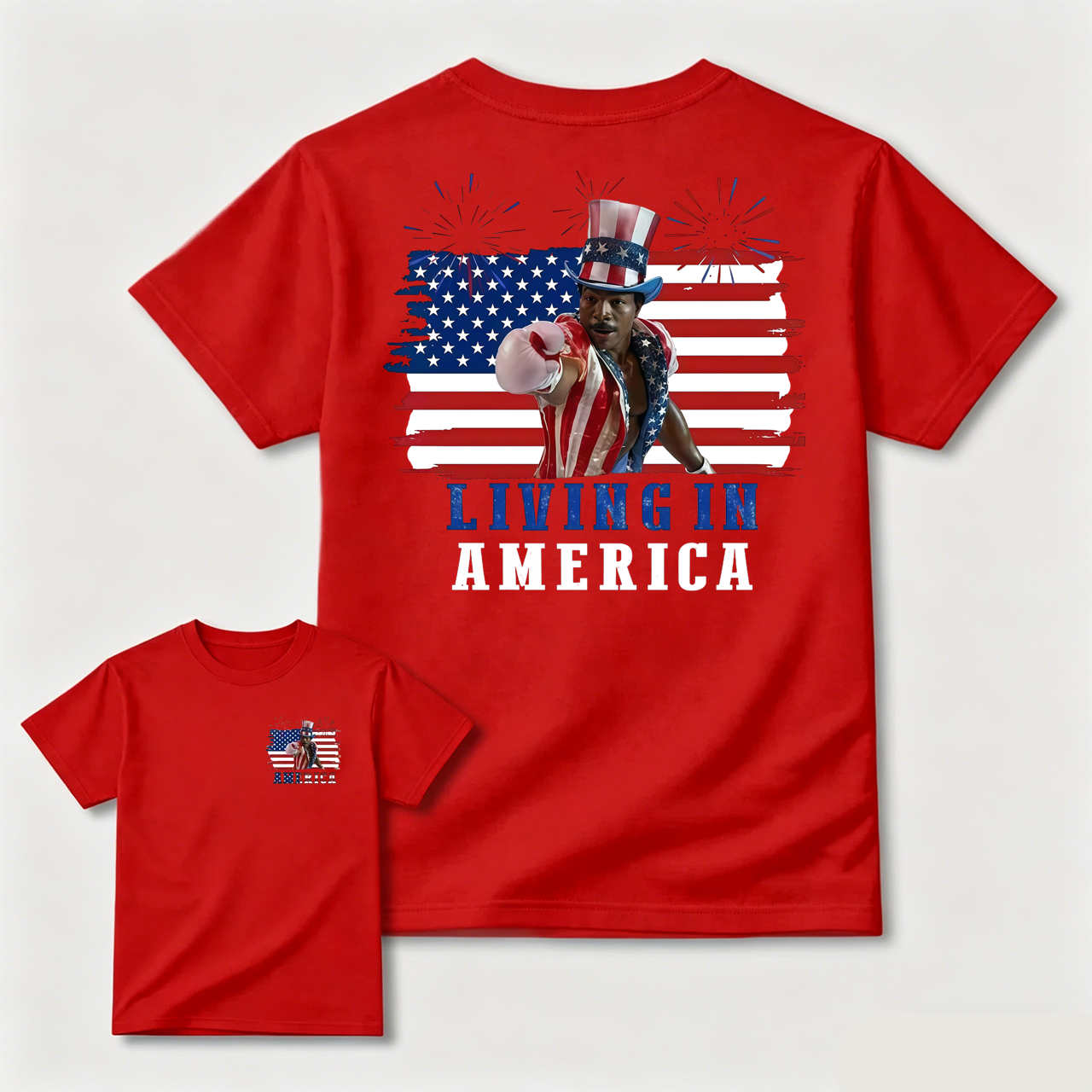 Apollo Creed Living In America July 4th Independence Day Graphic T-Shirt