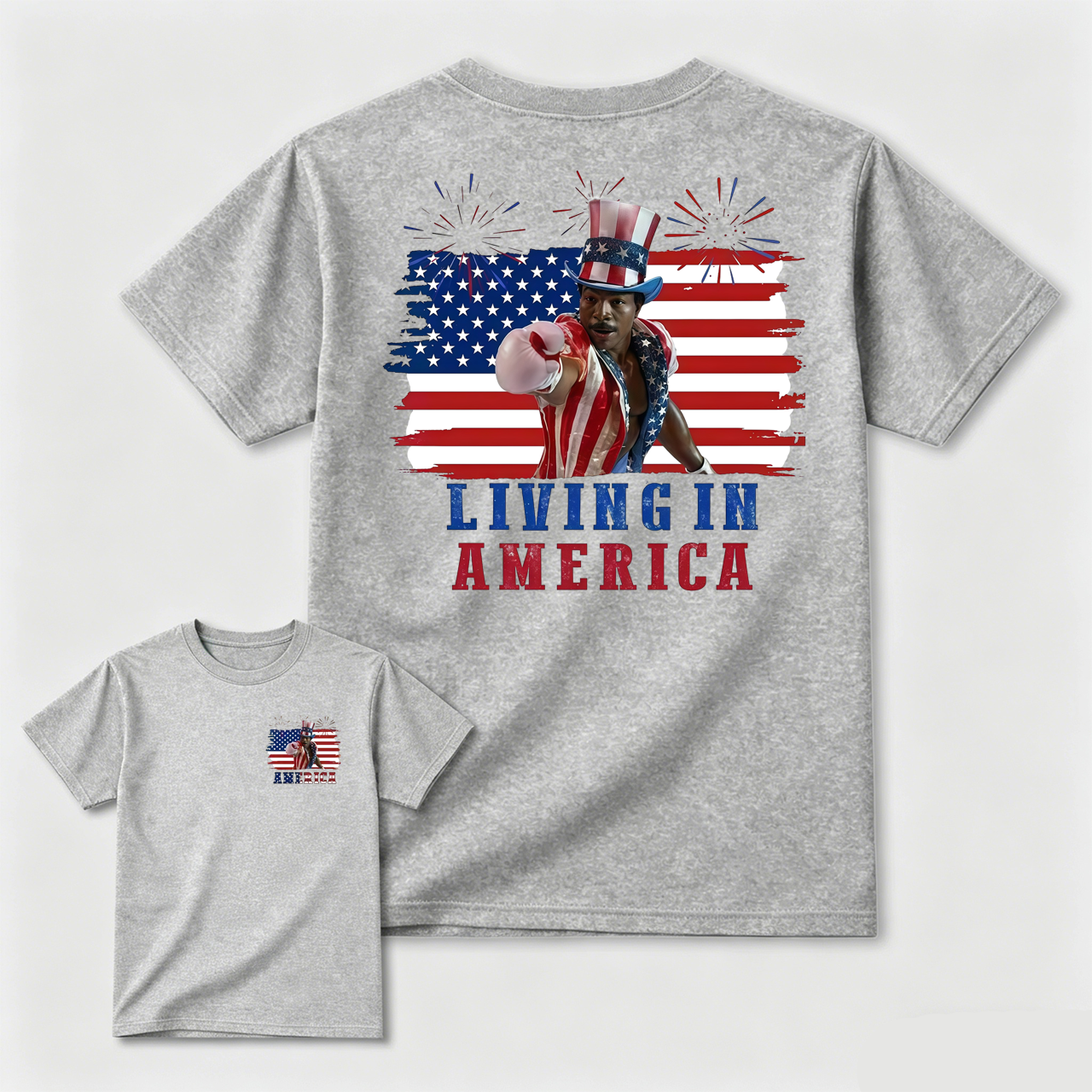Apollo Creed Living In America July 4th Independence Day Graphic T-Shirt