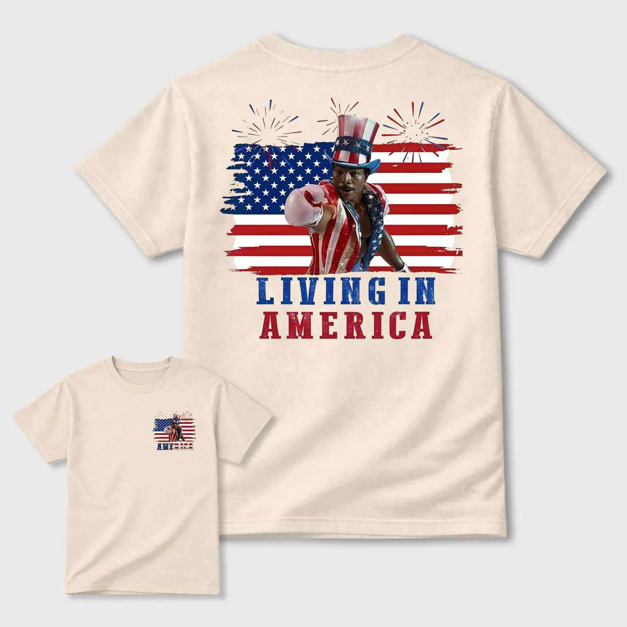 Apollo Creed Living In America July 4th Independence Day Graphic T-Shirt