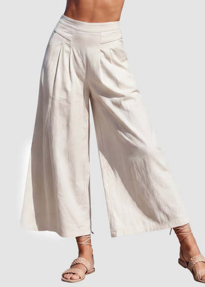 Cotton Linen Wide-Leg Culotte Pants