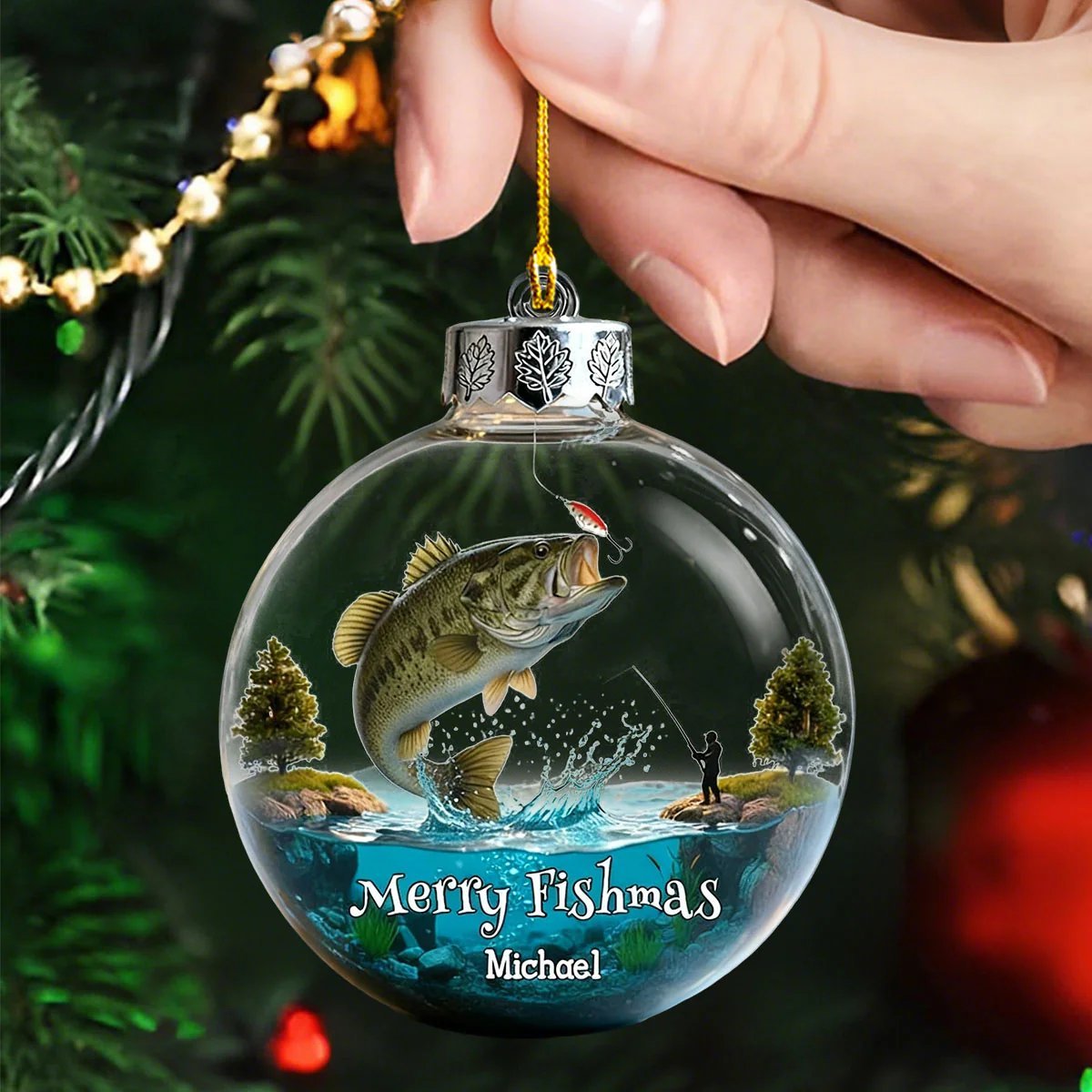 Merry Fishmas - Personalized Fishing Transparent Ornament