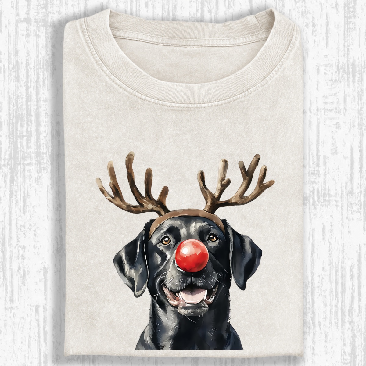 Christmas Black Labrador Washed Oversized T-shirt