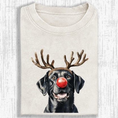 Christmas Black Labrador Washed Oversized T-shirt