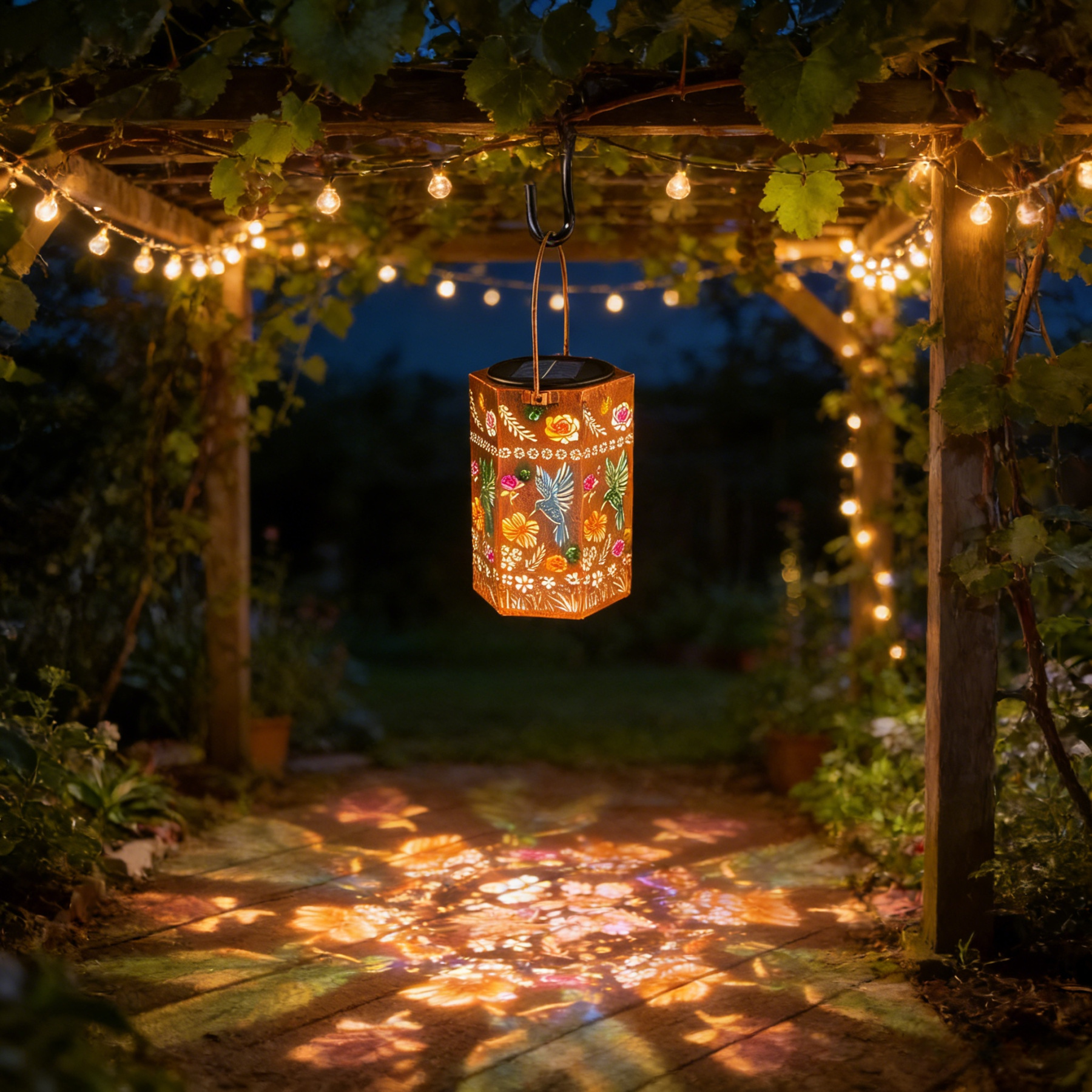 Hummingbird Floral Solar Lantern