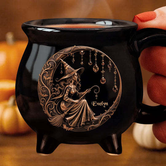 Custom Witch Cauldron Coffee Mug - Personalized Halloween Witchy Gifts For Besties, Sisters, BFF, Family, Yourself - Witching You A Wicked Brew