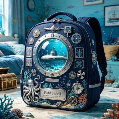 Personalized Deep Sea Submarine Themed Backpack