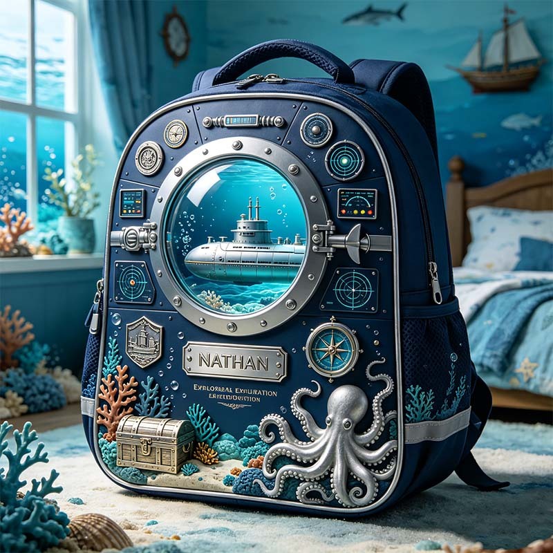 Personalized Deep Sea Submarine Themed Backpack