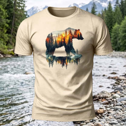 Premium Cotton Bear Forest Printed T-Shirt