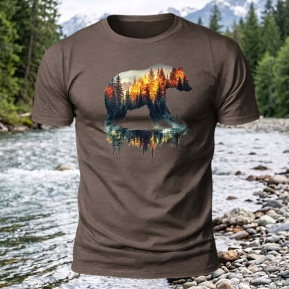 Premium Cotton Bear Forest Printed T-Shirt