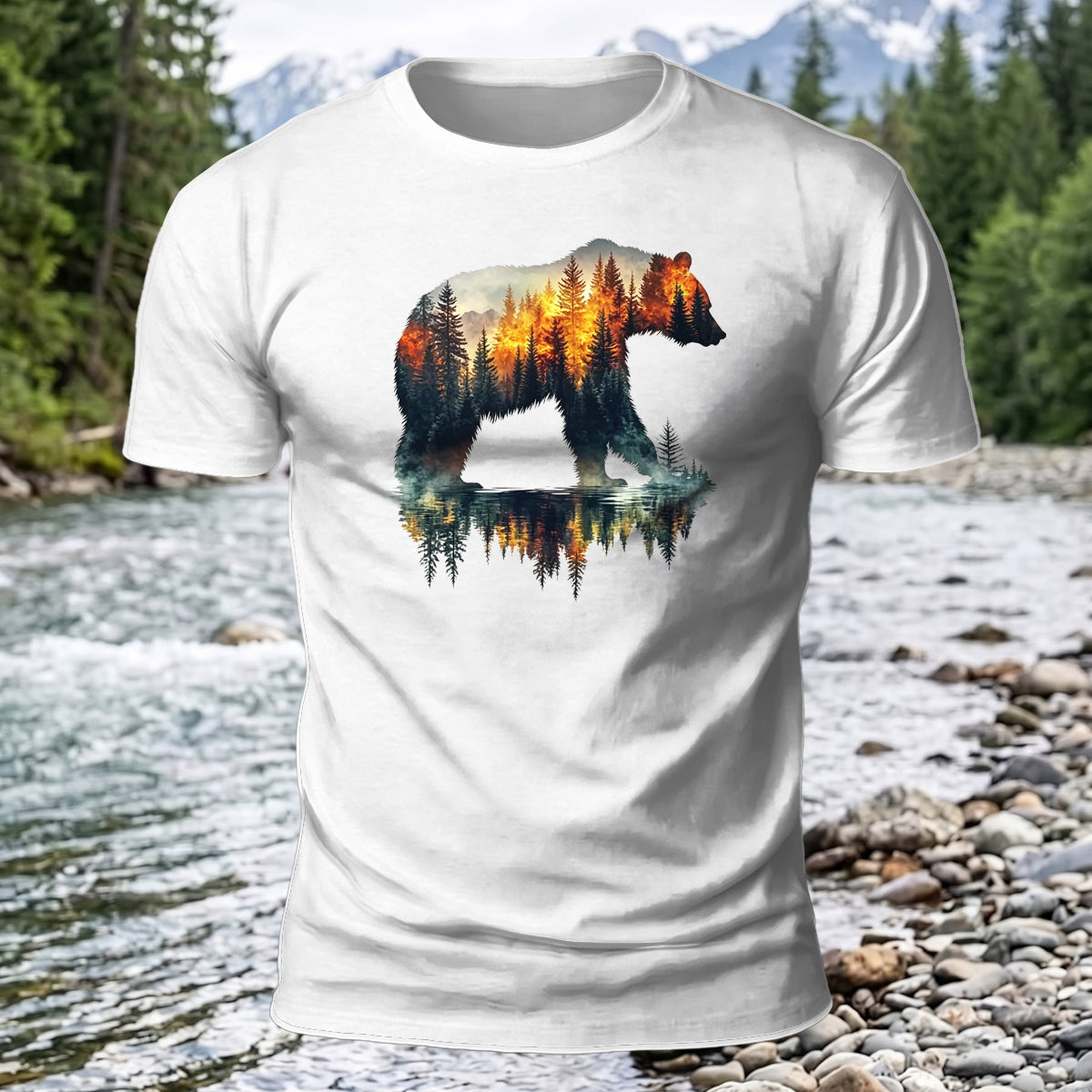 Premium Cotton Bear Forest Printed T-Shirt