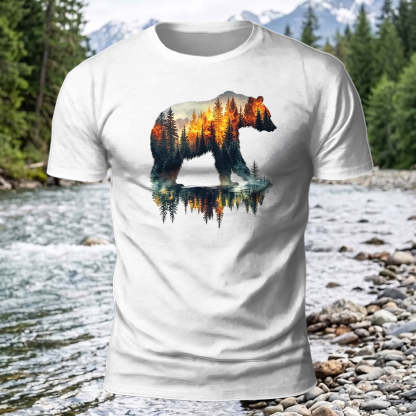 Premium Cotton Bear Forest Printed T-Shirt