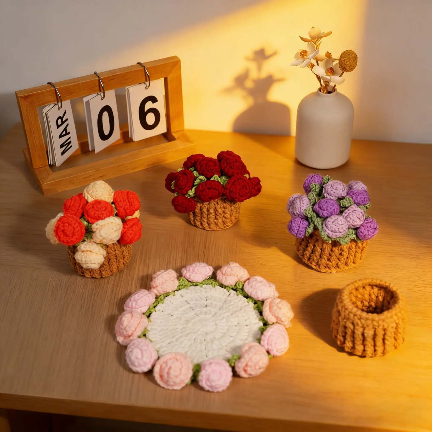 Handmade Crochet Flower Bouquet Coaster – Decorative Gift for Mom & Grandma
