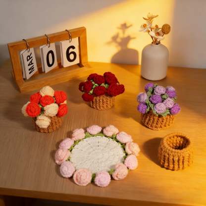 Handmade Crochet Flower Bouquet Coaster – Decorative Gift for Mom & Grandma